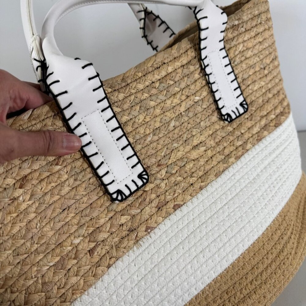 Raffia Tote Bag Natural Woven Beach Shopper Large Vacation Summer Chic Resort - Picture 11 of 15